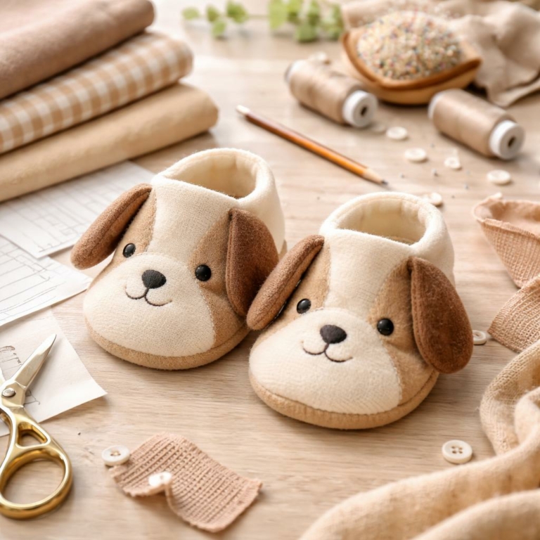 Chaussons bébé en forme de chiot — patron gratuit et tuto couture DIY